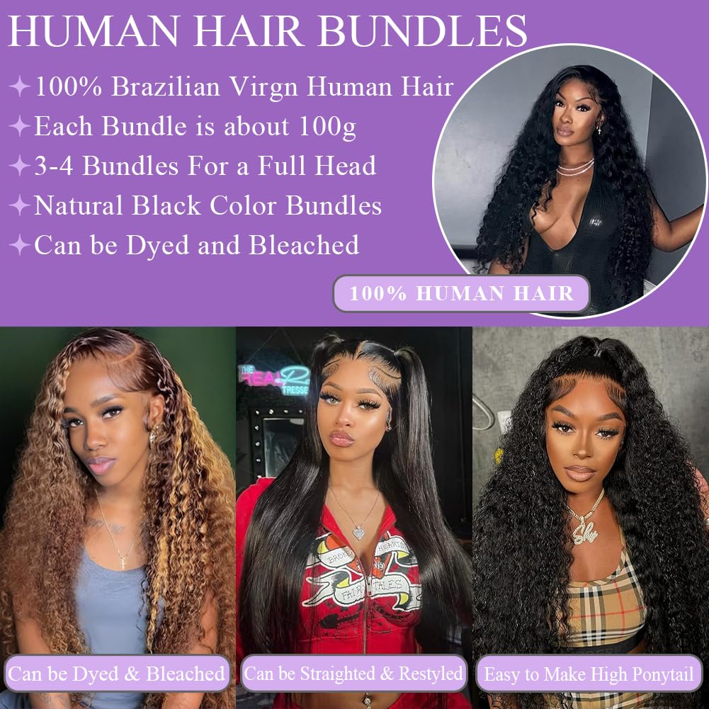 Deep Wave Bundles - 100% Unprocessed Brazilian Virgin Human Hair | 20” Double Weft for Natural Black Women