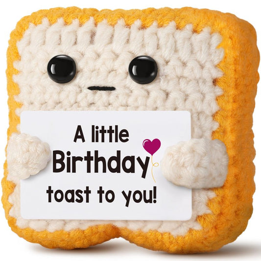 Ovrrcame A Little Birthday Toast to You - Funny Happy Birthday Gifts for Women, Men, Mom, Dad, Sister, Best Friend - Unique Birthday Decorations Crochet Toast Gift Card for Her/Him Ideas, Fathers Day