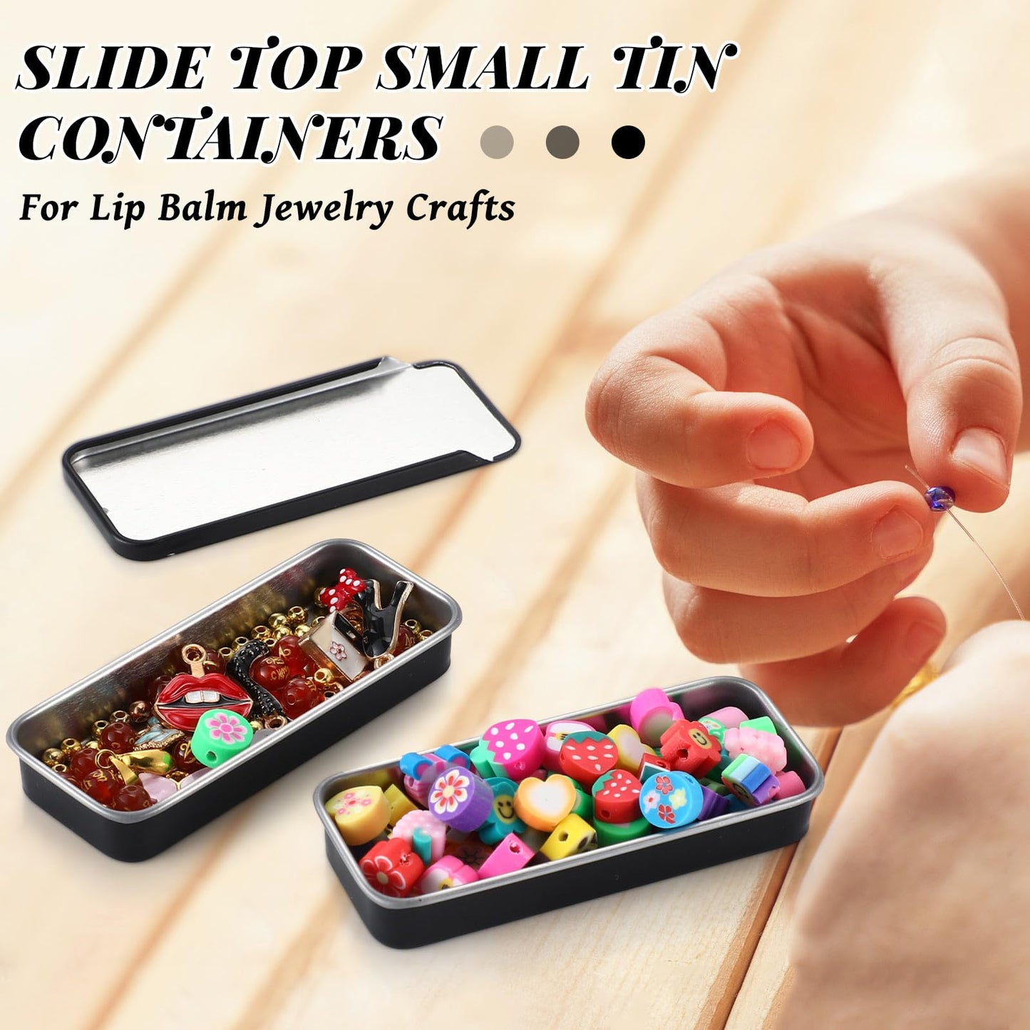Norme 60pcs Slide Top Small Tins Containers Rectangular Cosmetics Metal Boxes Small Lip Balm Containers Metal Tins with Lids for Lip Balm Jewelry Crafts Pills(Black,1 oz)