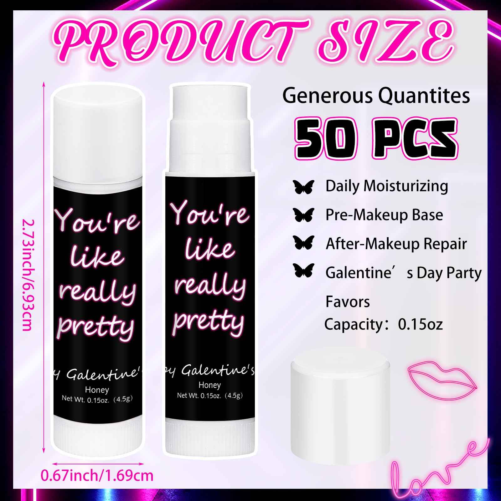 Swiffen 50 Pack Valentine's Galentine's Day Gifts Bulk Lip Balms Valentine's Galentine's Day Party Favors Stuffers You're Like Really Pretty Gifts for Women Her Teachers Staff Coworkers(Neon)