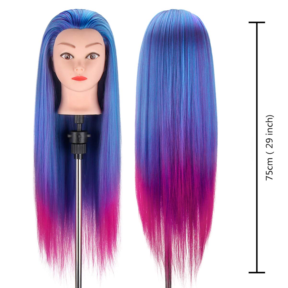 Mannequin Head with Hair, TopDirect 29" 100% Synthetic Fiber Training Head Manikin Cosmetology Hair Doll Head Styling Hairdressing Training Braiding Practice Heads with Clamp Holder and Tools