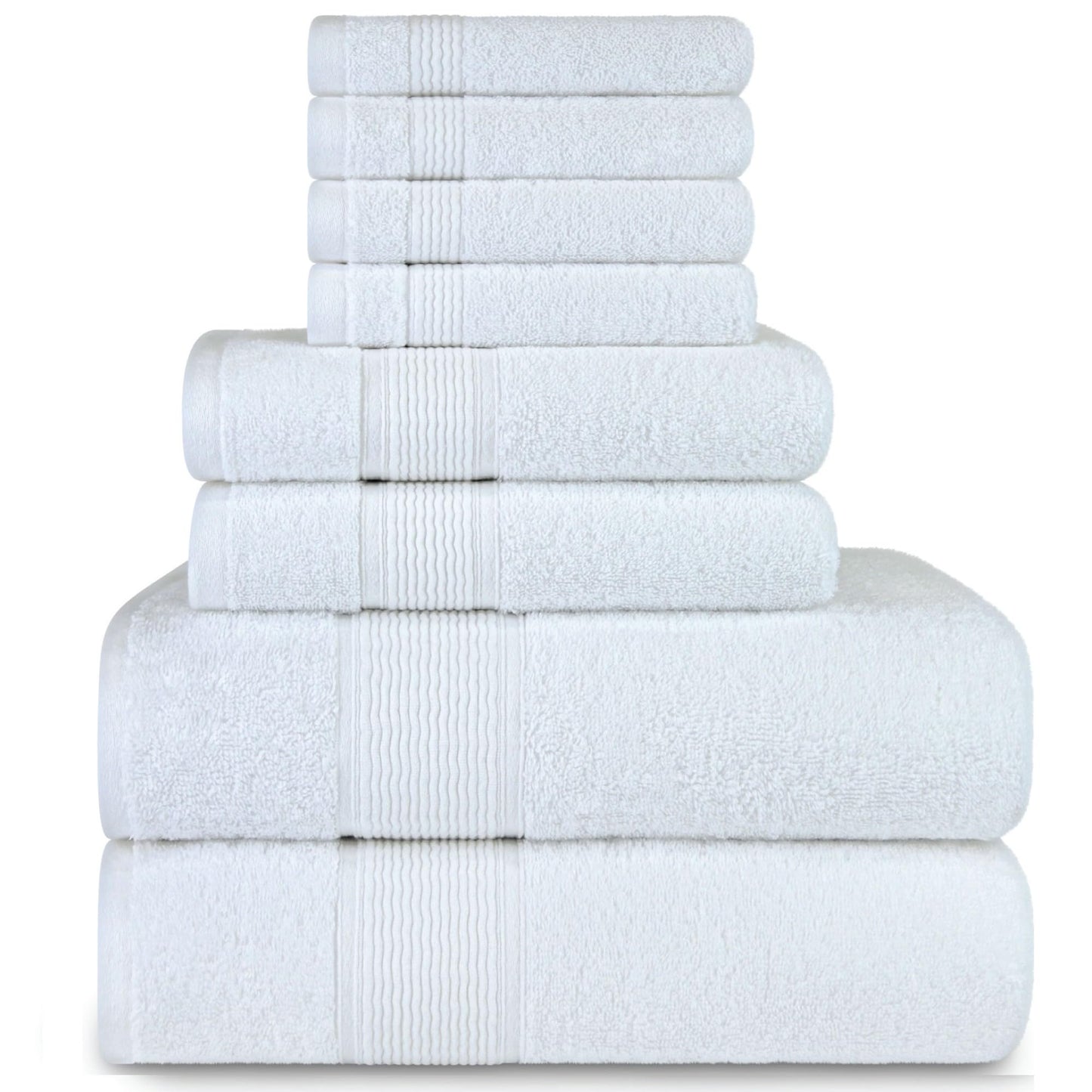 DecorRack 8 Piece Towel Set, Cotton, Highly Absorbent, Super Soft, Quick Dry, 4 Washcloths (13"x13"), 2 Bath Towels (27"x54"), and 2 Hand Towels (16"x28"), White (Set of 8)