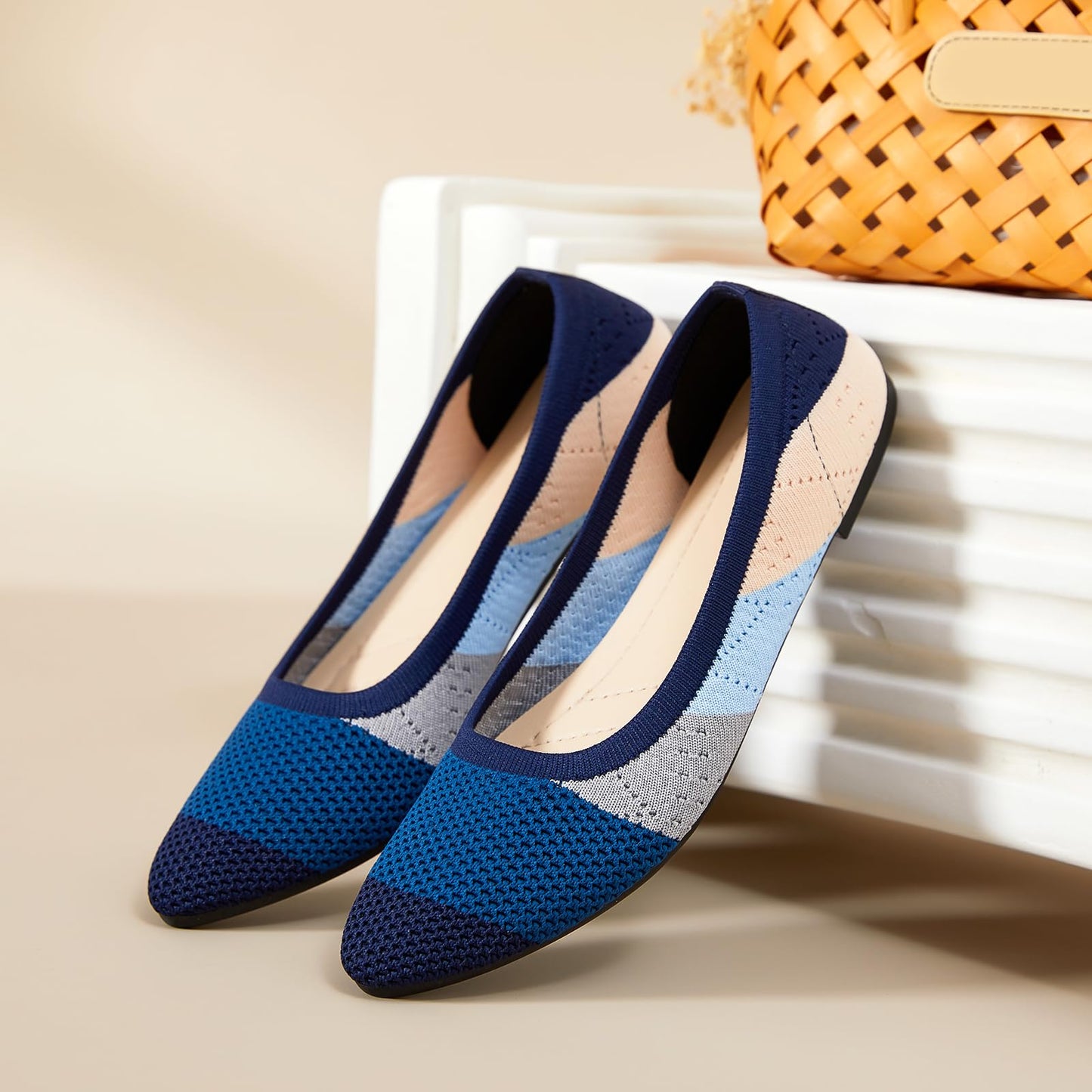 HEAWISH Women’s Ballet Flat Flats Shoes Comfortable Mesh Pointed Toe Slip On Dress Shoes(Blue,US11)