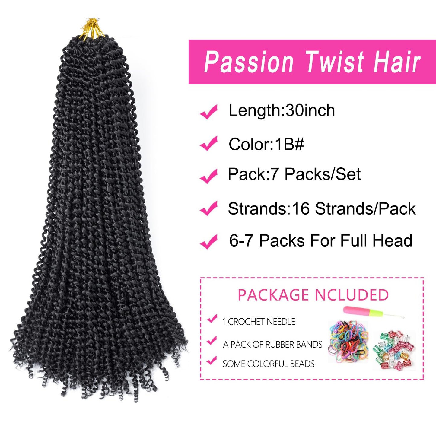 Ubeleco Passion Twist Hair 30 Inch 7 Packs Water Wave Crochet Hair for Black Women Long Bohemian Curly Braiding Hair Spring Twist Crochet Braids Hair Extensions (30inch,1B)