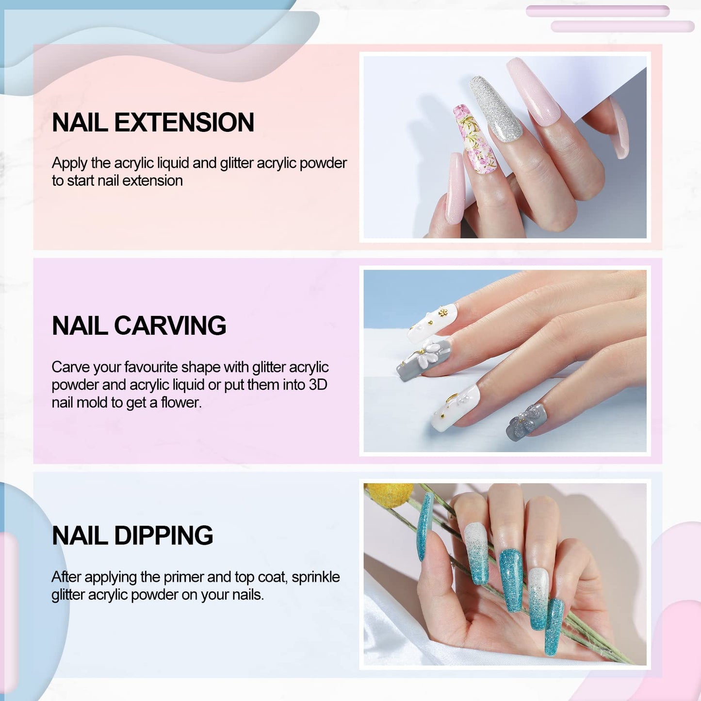 Acrylic Nail Kit for Beginners with Everything Acrylic Nail Set with Drill and U V Light Professional Nail Kit Acrylic Set Acrylic Powder Glitter Decoration Powder Nail Art Starter Kit Gifts for Women