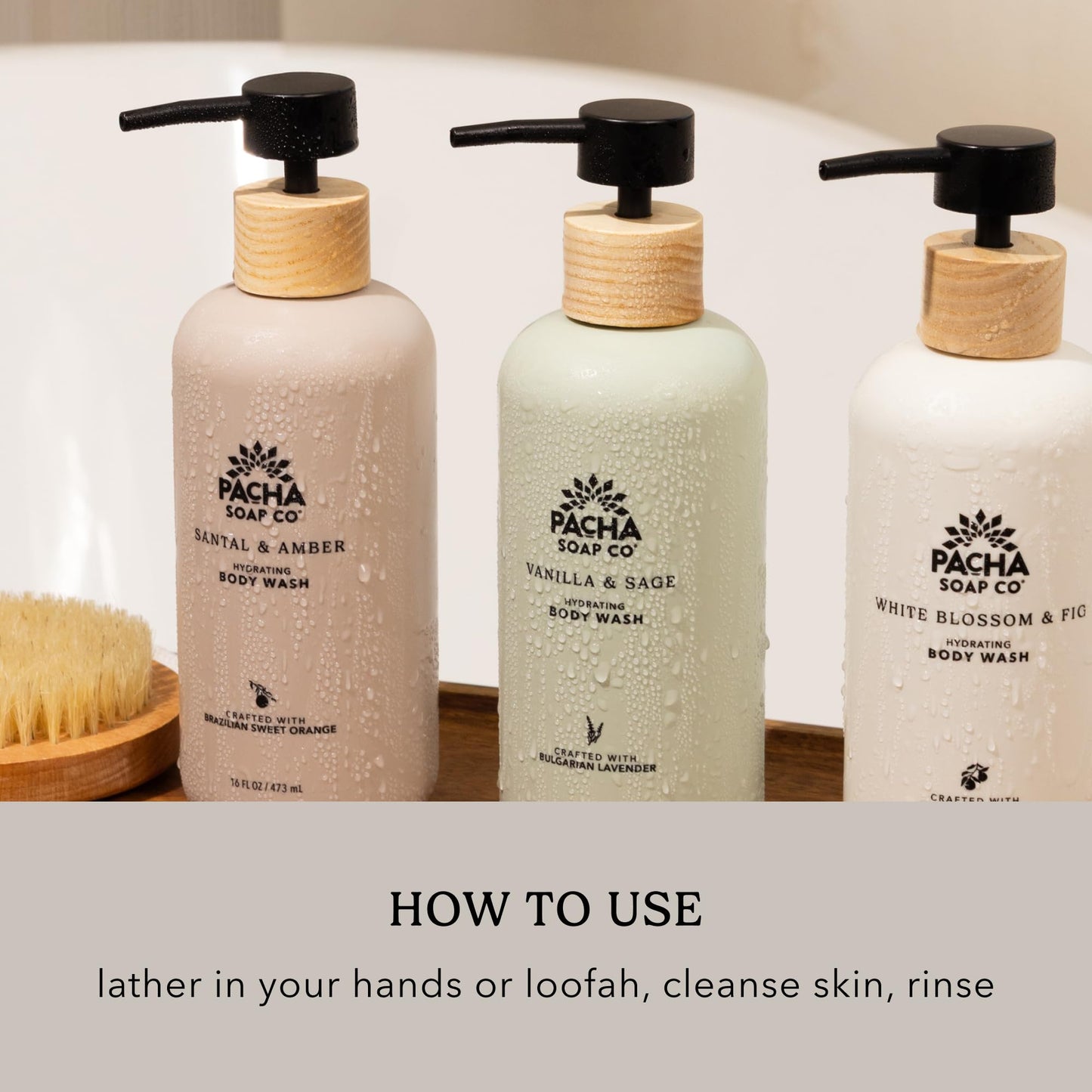 Pacha Soap Co. Body Wash - White Blossom & Fig Scent, Hydrating & Moisturizing Formula with Clean Ingredients and Essential Oils, Paraben-Free, Dye-Free, Made in USA, 2-Pack (16 fl oz Each)