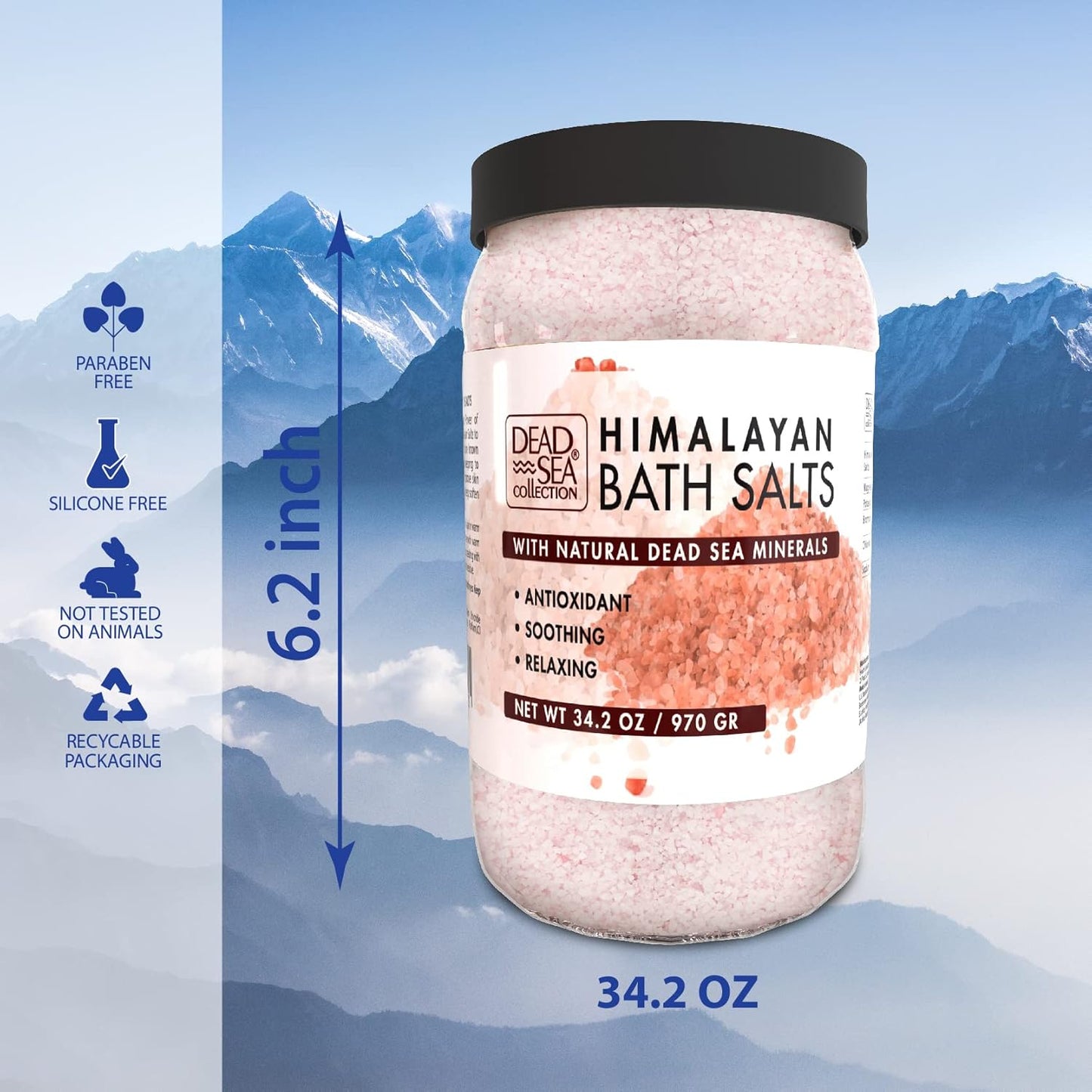 Himalayan Bath Salts - Pure Dead Sea Minerals & Pink Salt - Nourishing & Soothing Skin - 34.2 Oz