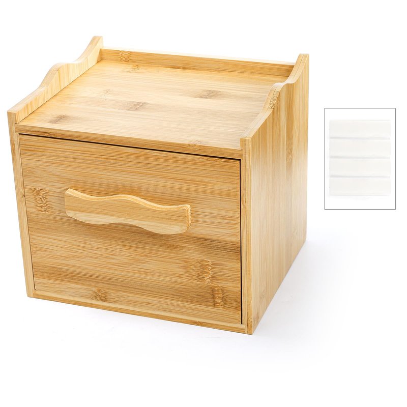 Jucoan Bamboo Towel Container with 50 Count XL Disposable Face Towel, Bamboo Storage Box with Drawer for Makeup Remover Dry Wipes, Disposable Washcloths, Bathroom Desktop Organizer