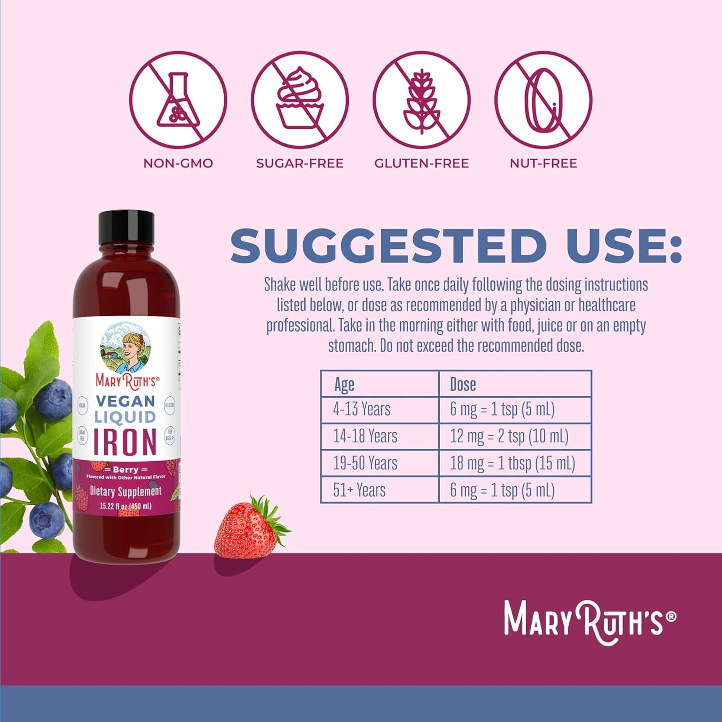 MaryRuth's Liquid Morning Multivitamin - Hair Growth & Iron Supplement | Vegan, Non-GMO, 30oz