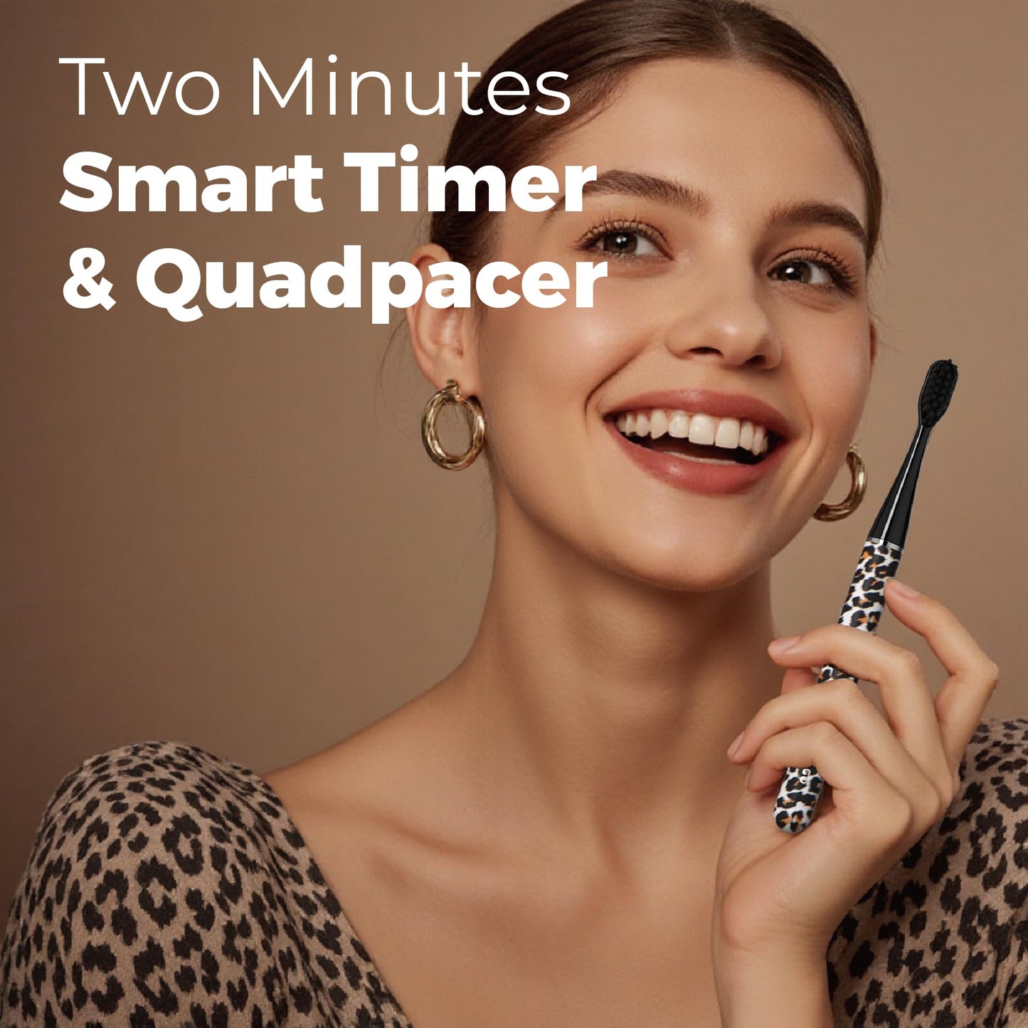 MIPOW Brush GO SlimPro i4 Electric Toothbrush Rechargeable Smart Ultra Sonic 3 Modes, Travel Case & Ceramic Dock, 60Day Battery Soft Bristles 2 Heads IPX7 Waterproof, Color-Leopard Edition