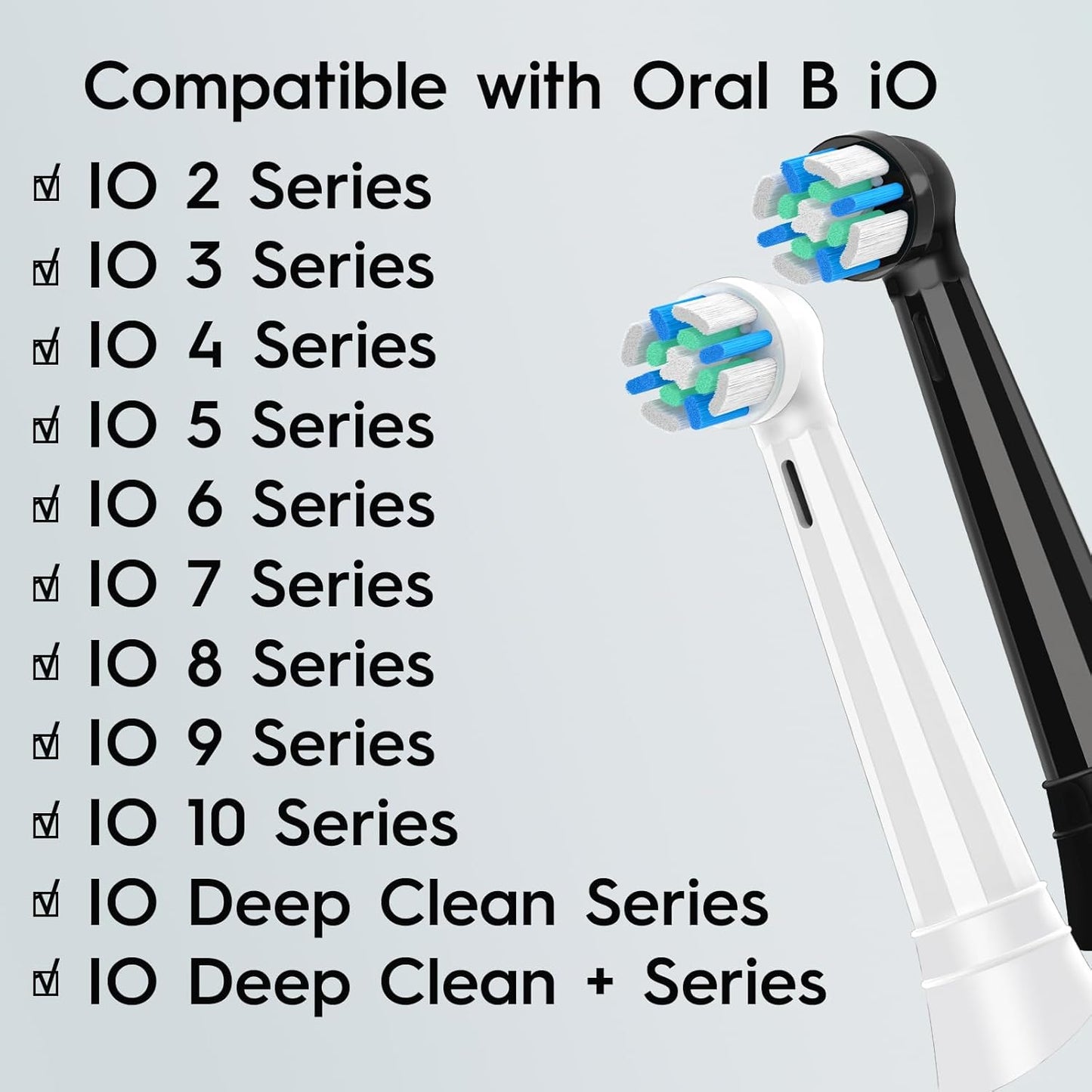 IO Replacement Brush Heads for Oral-B Electric Toothbrush | 12 Pack Compatible with Series 2-10 (Black/White)