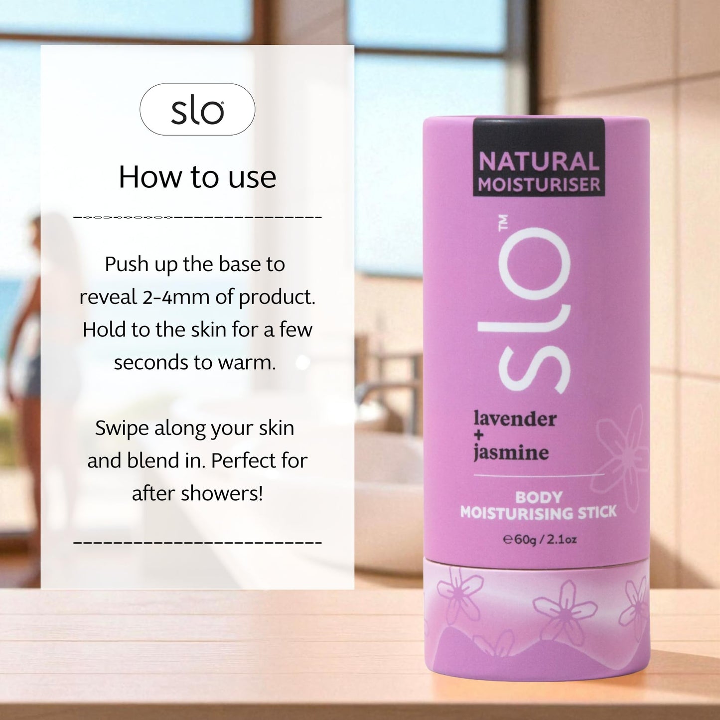 Slo Natural Moisturizing Stick | Body Balm with Organic Ingredients | Hydrating Nourishing | Coconut, Cocoa Butter & Antioxidants | Travel-Friendly | Rose Vanilla & Lavender Jasmine | 2x2.1oz/60g