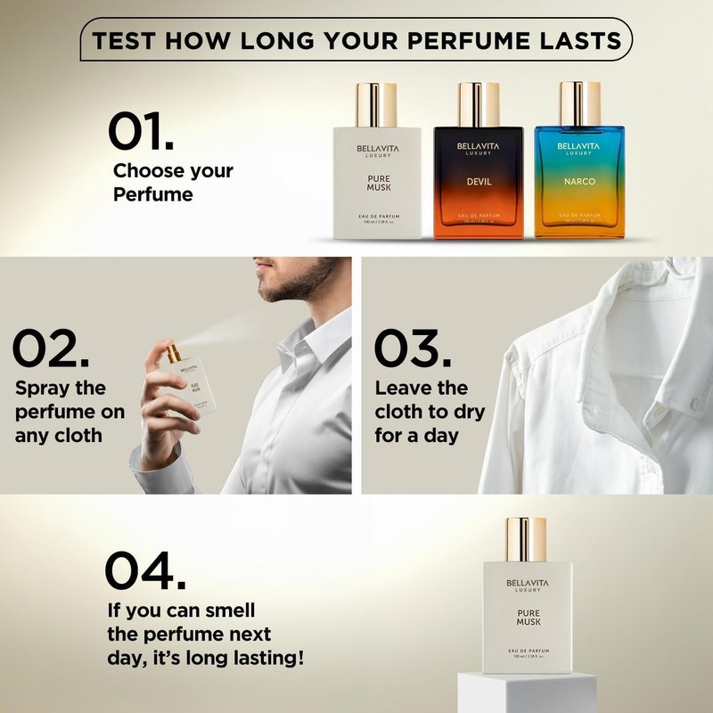 Bellavita Luxury Pure Musk Eau de Parfum | 100 ml (3.4 fl.oz.) | Perfume for Men and Women | Floral, Lily of the Valley, Sandalwood, Tolu Balsam Notes | Long Lasting Unisex Fragrance