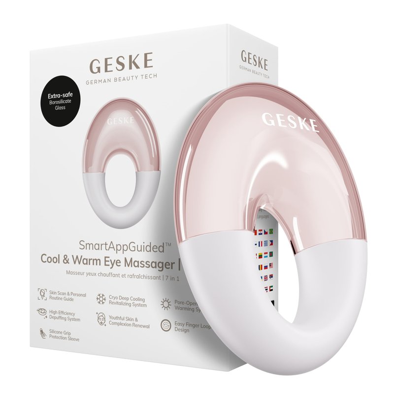 GESKE SmartAppGuided™ Cool & Warm Eye Massager | 7 in 1 | Multifunctional Massager | Eyes & Face | Battery-free Cooling & Warming | Firms, Relaxes & De-Puffs Skin | Ring-shaped Design for Easy Grip