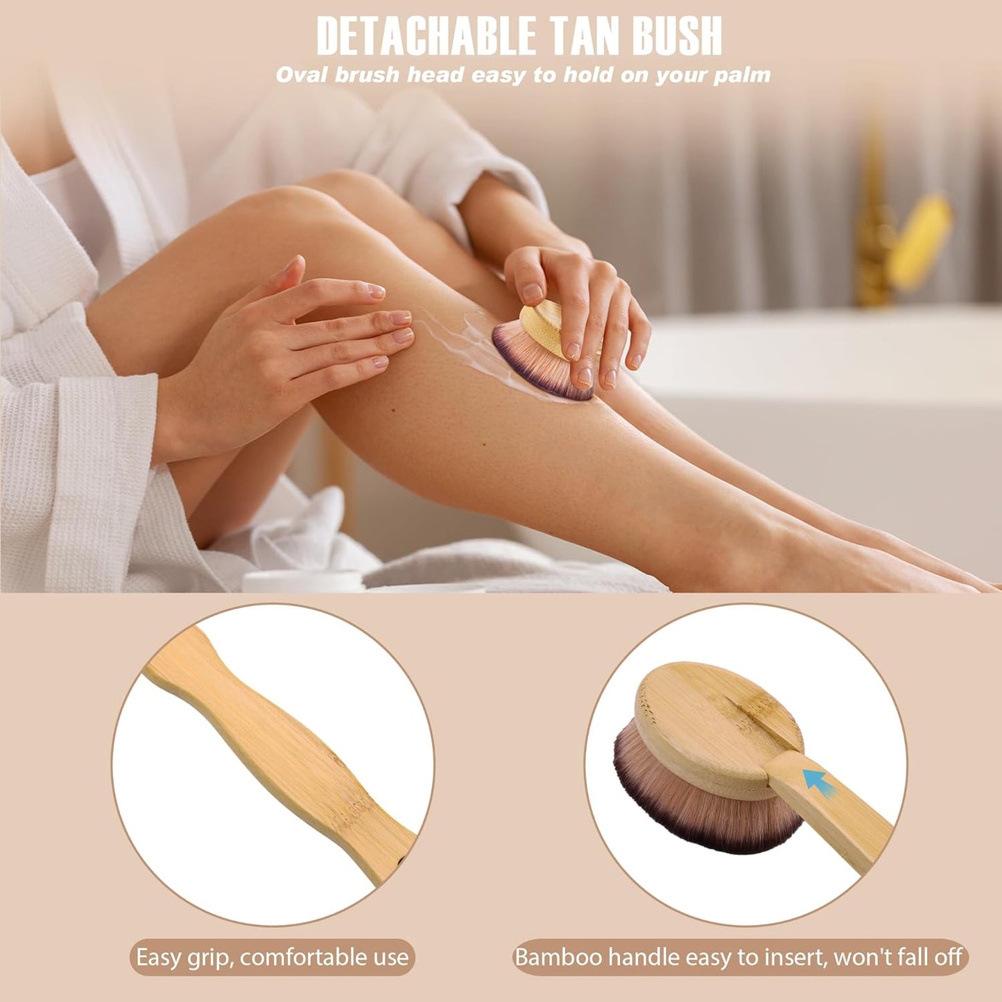 Self Tanner Brush Set - 3 Pcs Kabuki Blending Brushes for Face & Body | Back Applicator & Lotion Applicator