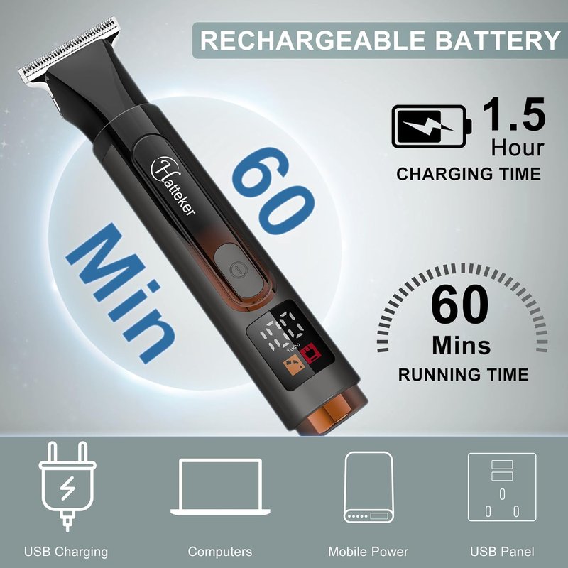 Hatteker Men's Electric Back Shaver & Body Grooming Kit - Cordless Trimmer with LED Display & Adjustable Handle