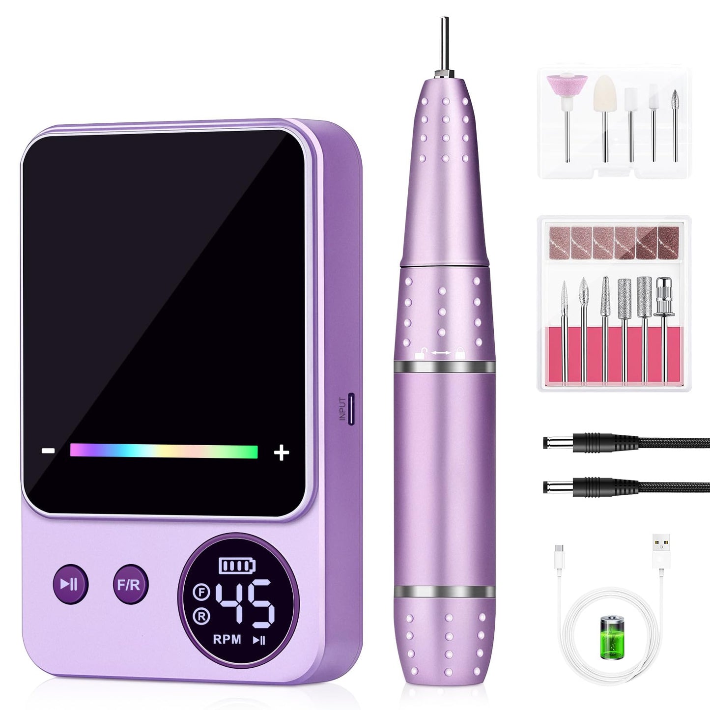Urbuti Electric Nail Drill Professional 45000RPM, Portable Smart Touch Display Electric Nail File, 4000mAh Rechargeable Nail Drill Kit for Remover Acrylic & Gel Nails Manicure for Salon Home