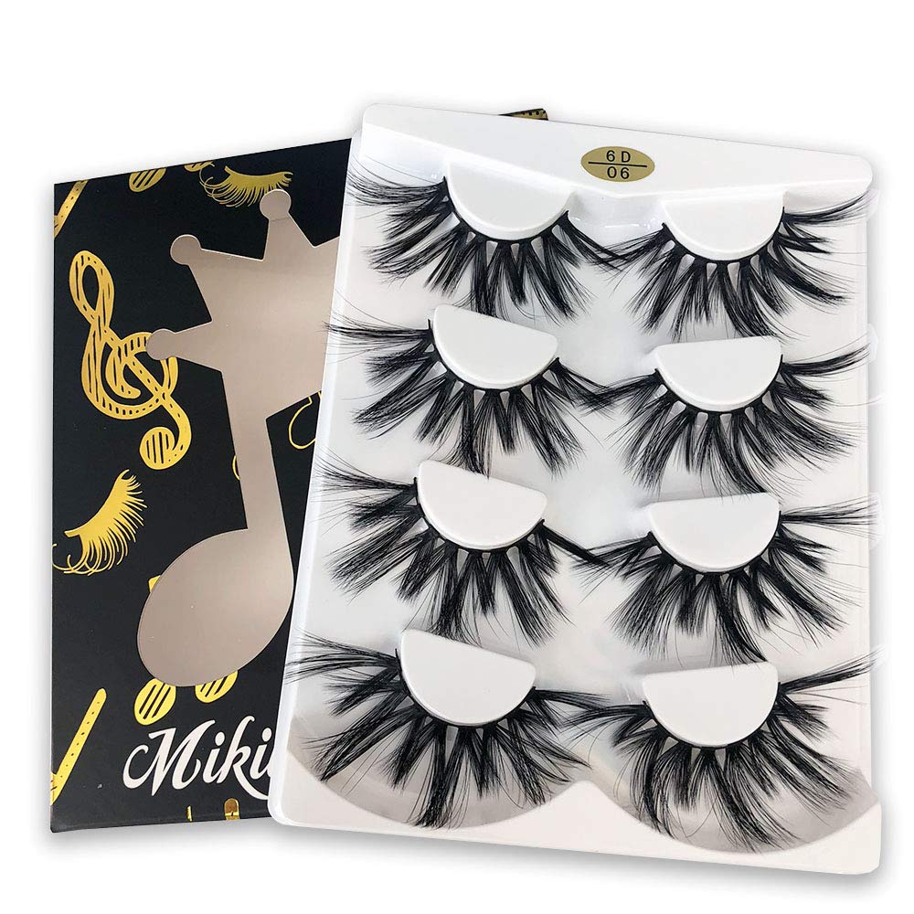 MIKIWI 25mm Lashes, Dramatic 6D Faux Mink Lashes, Fluffy Volume Eyelashes, Thick Crossed Lashes, Long Faux 25mm Mink Lashes (6D4-05)