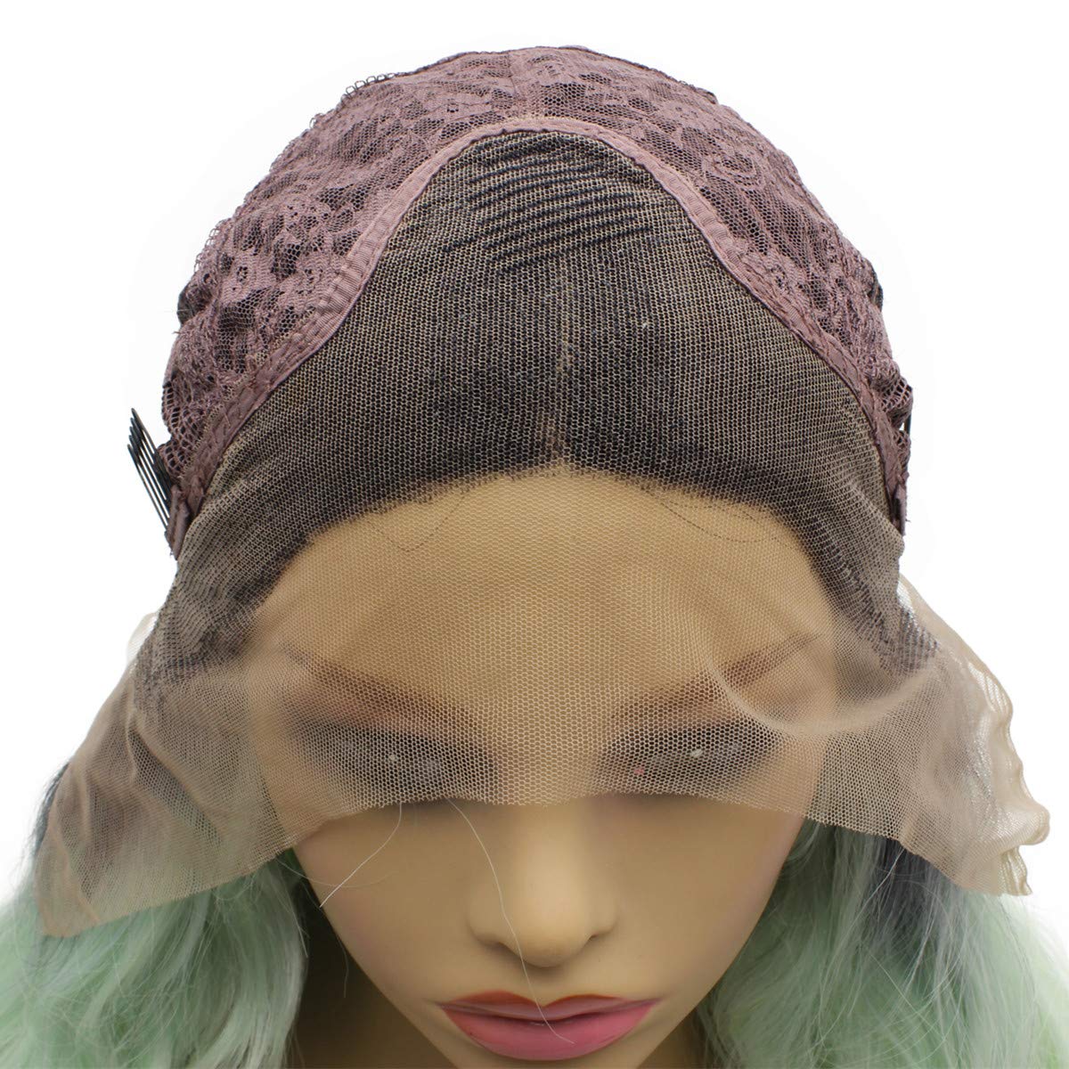 Iwona Long Wavy Ombre Mint Green Half Hand Tied Lace Front Synthetic Wig Heat Resistant