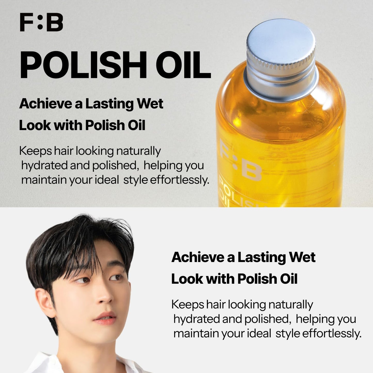 [Forbeaut] Wet Hair Polish Oil - Deep Hydration, Sleek Wet Look & Natural Lift, Lightweight Hold, Long-Lasting Texture, Plant-Based Formula, Damaged Hair Care, Woody Citrus Scent, 160ml / 5.4 fl.oz
