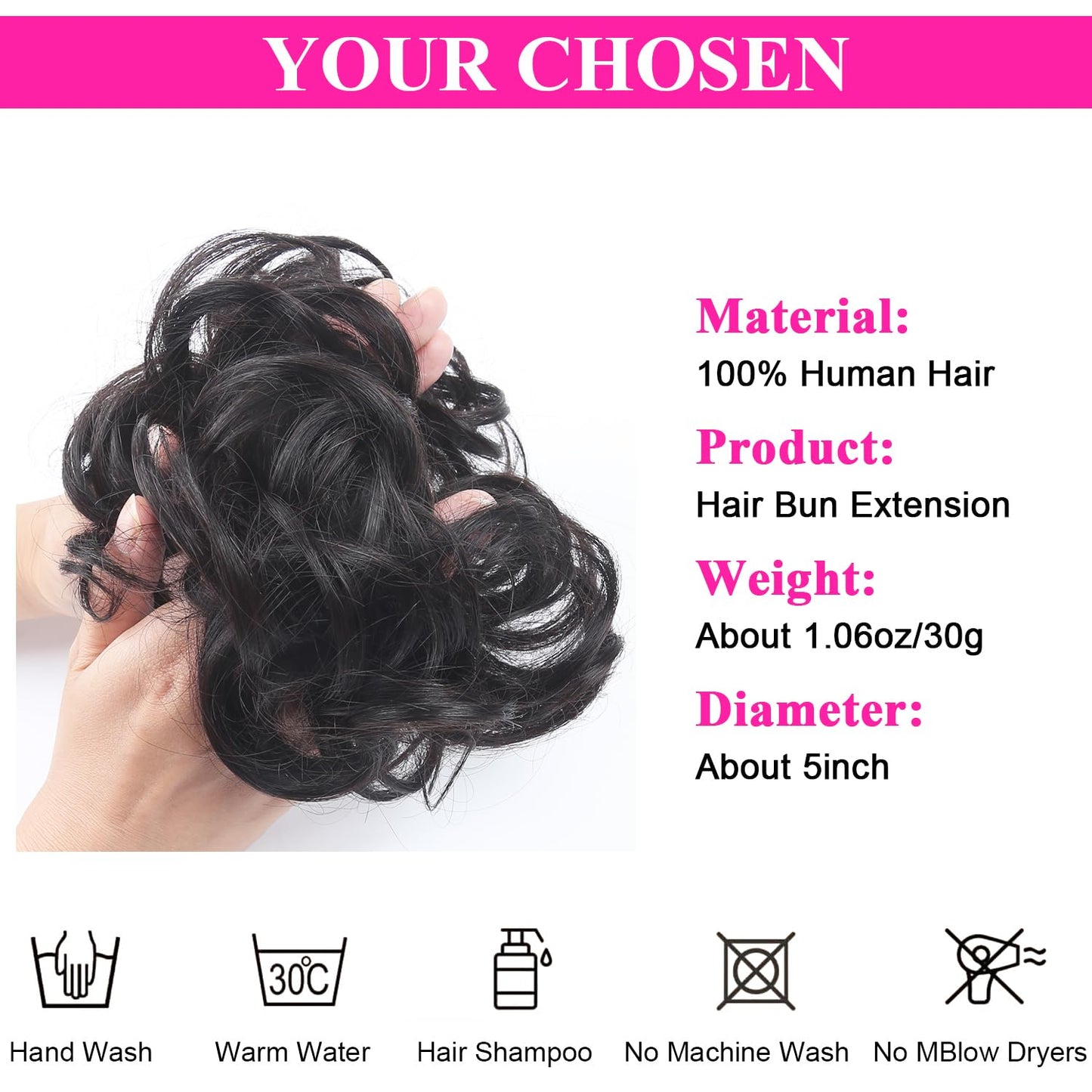 RESACA Messy Bun Hair Piece Human Hair Ponytail Dark Brown Human Hair Extension Accessories Elastic Easy Scrunchie for Girls and Women 2 Count