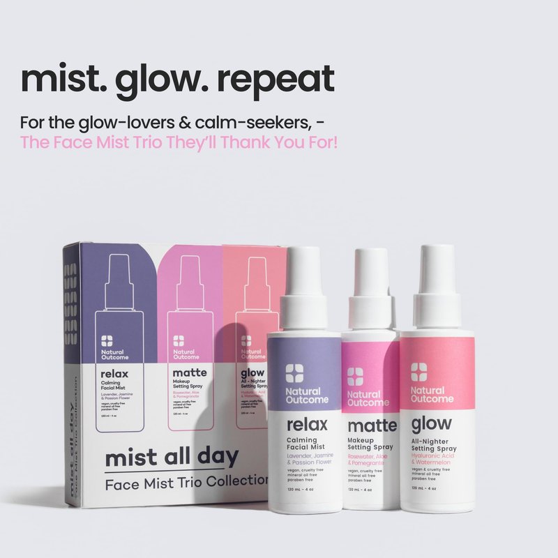 natural outcome Face Mist Trio Collection – Hydrating Facial Mist Spray for Glowing Skin – Rosewater, Lavender & Hyaluronic Acid – Makeup Setting & Refreshing Face Spray Mist