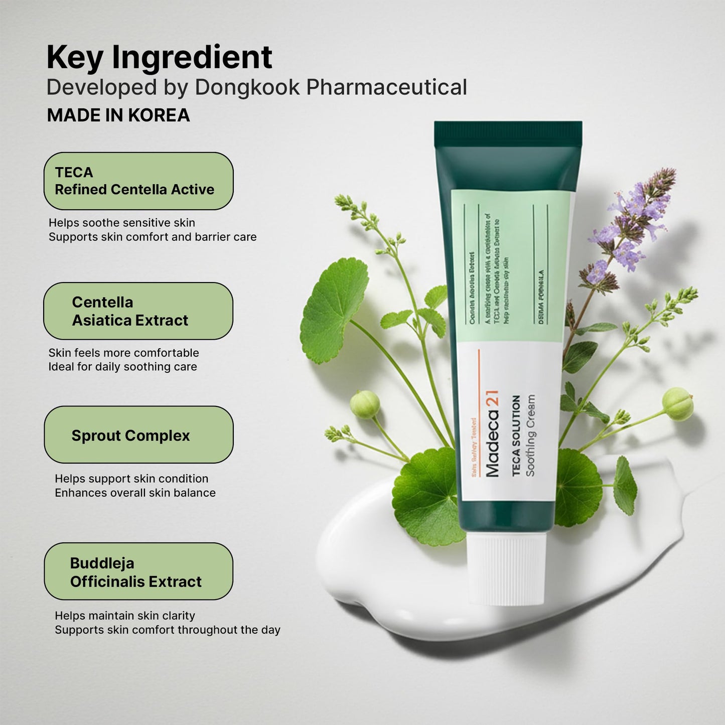 TECA Madecassoside Centella Asiatica Cream (1.69fl oz) –Korean Skin Care Cica Soothing Moisturizer for Sensitive Skin, Redness Relief & Barrier Repair, Lightweight Daily Hydrating Face Cream, Collagen