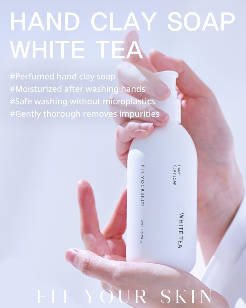 FIT YOUR SKIN Perfumed Hand Clay Soap #White Tea - Exfoliating & Moisturizing Hand Scrub Gel to Bubble Wash - Clay Pearlite & Mineral - Gentle & Long Lasting Fragrance - 1.7 fl.oz