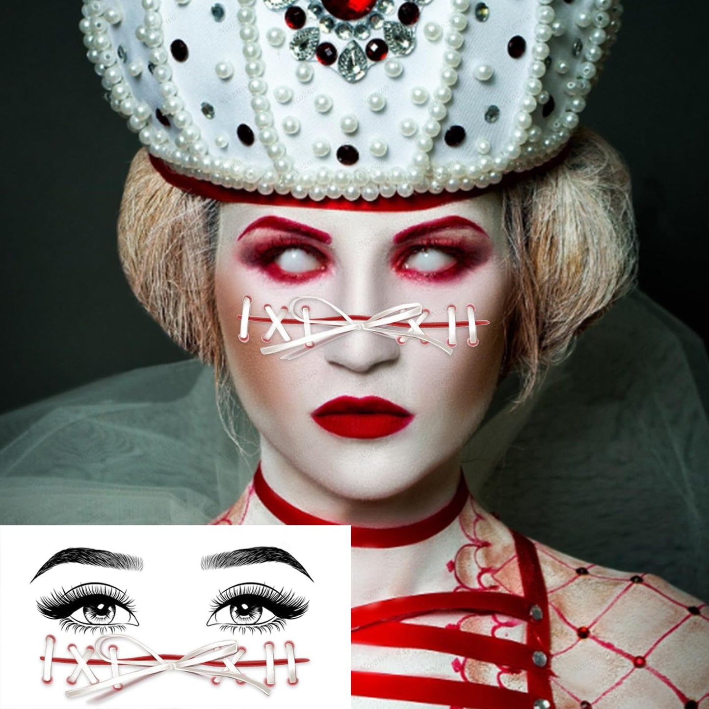 15 Pcs Horror Halloween Face Makeup Tattoos Stickers Clown Demon Spider Web Ghost Vampire Eyeshadow Temporary Stickers Scary Fake Blush Freckles Face Tattoos for Day of Dead Carnival Party Decoration