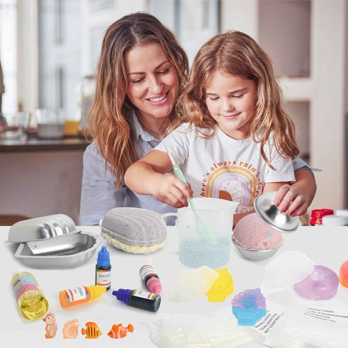 JUYRLE Bath Bomb Making Kit- 30Pcs DIY Bath Bomb Making Kit for Kids, Make Your Own SPA Products, Soap Making Set, with Silicone Molds Soap & Shower Bomb Supplies Gifts for Girls Women