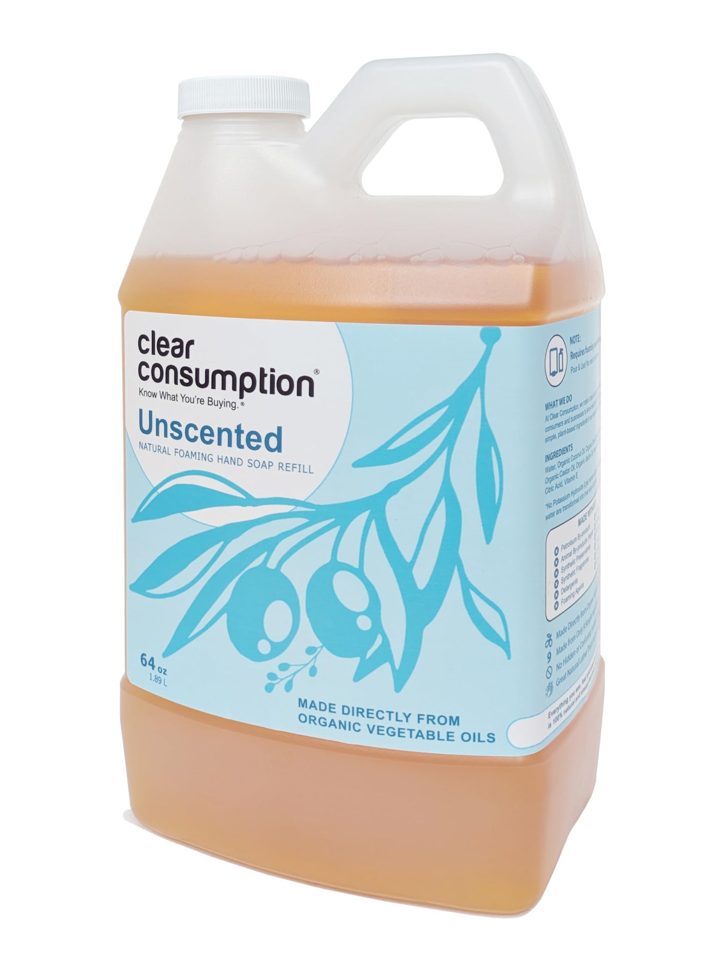 Clear Consumption All Natural Lavender Plant-Based Foaming Hand Soap Refill - Made Directly from Organic Vegetable Oils, 64 oz