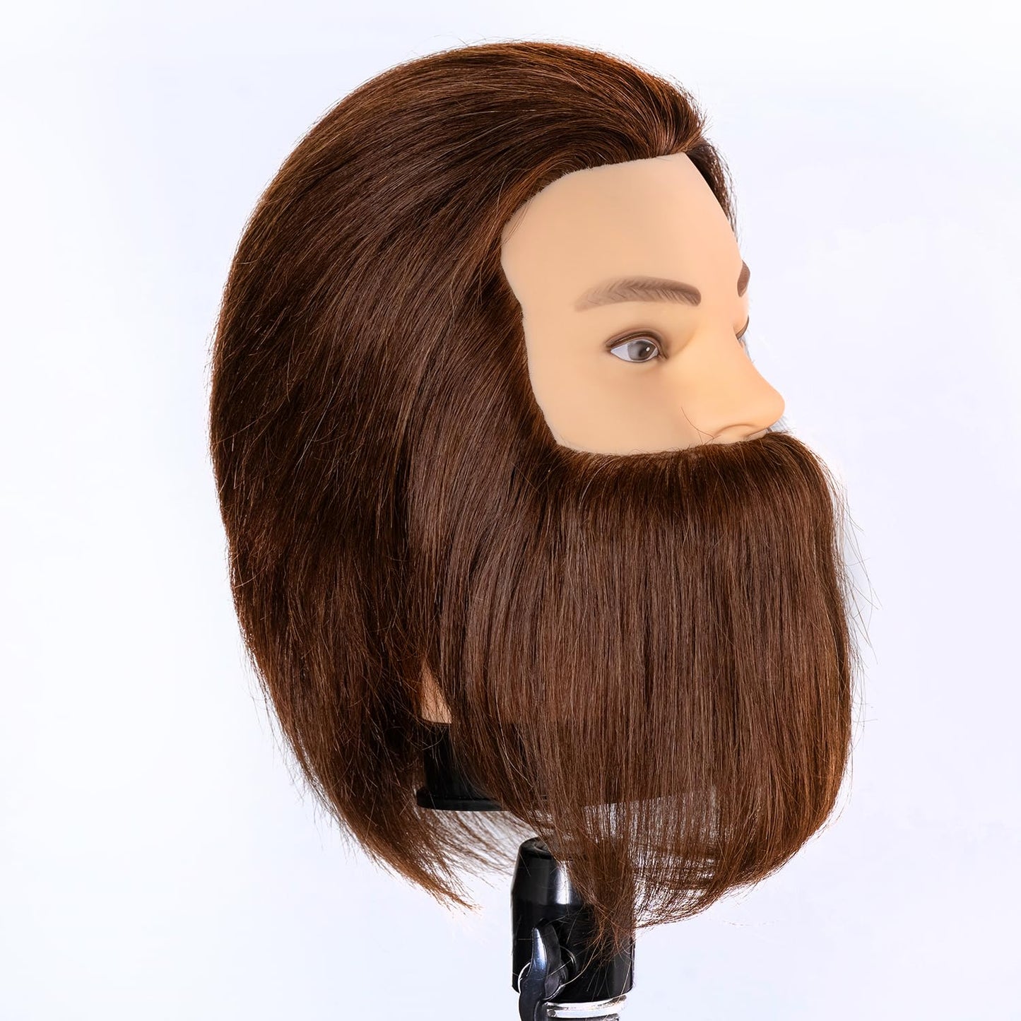Human Hair Male Mannequin Head - 100% Realistic Cosmetology Display with Stand | Brown with Beard
