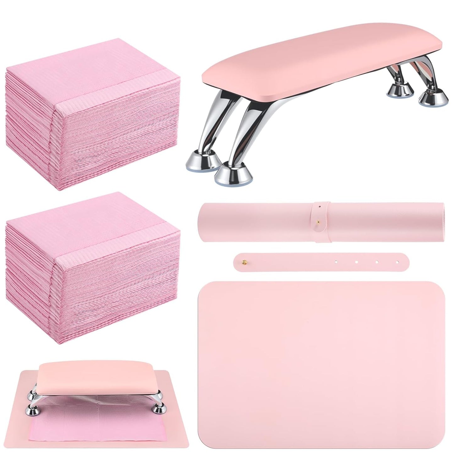 Nail Accessories Tool Set - Detachable Hand Rest Pillow & 50 Disposable Practice Sheets | Pink