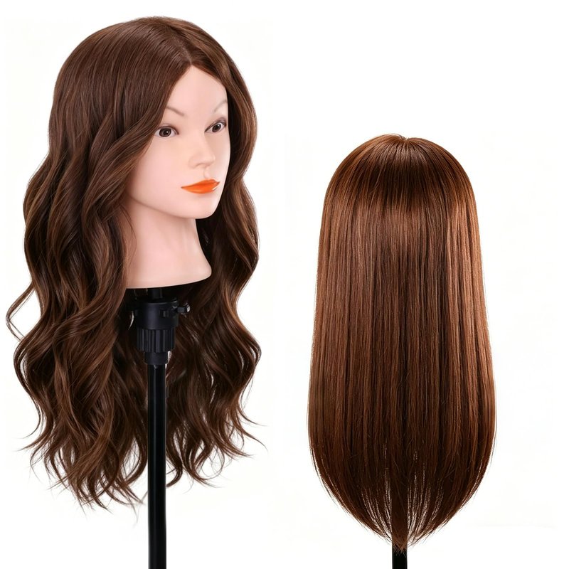 Mannequin Head with 100% Real Hair, Cenoz 18" Hairdresser Cosmetology Training Head with Stand and Tool, Manikin Training Practice Head, Doll Head for Hair Styling （Dark brown）
