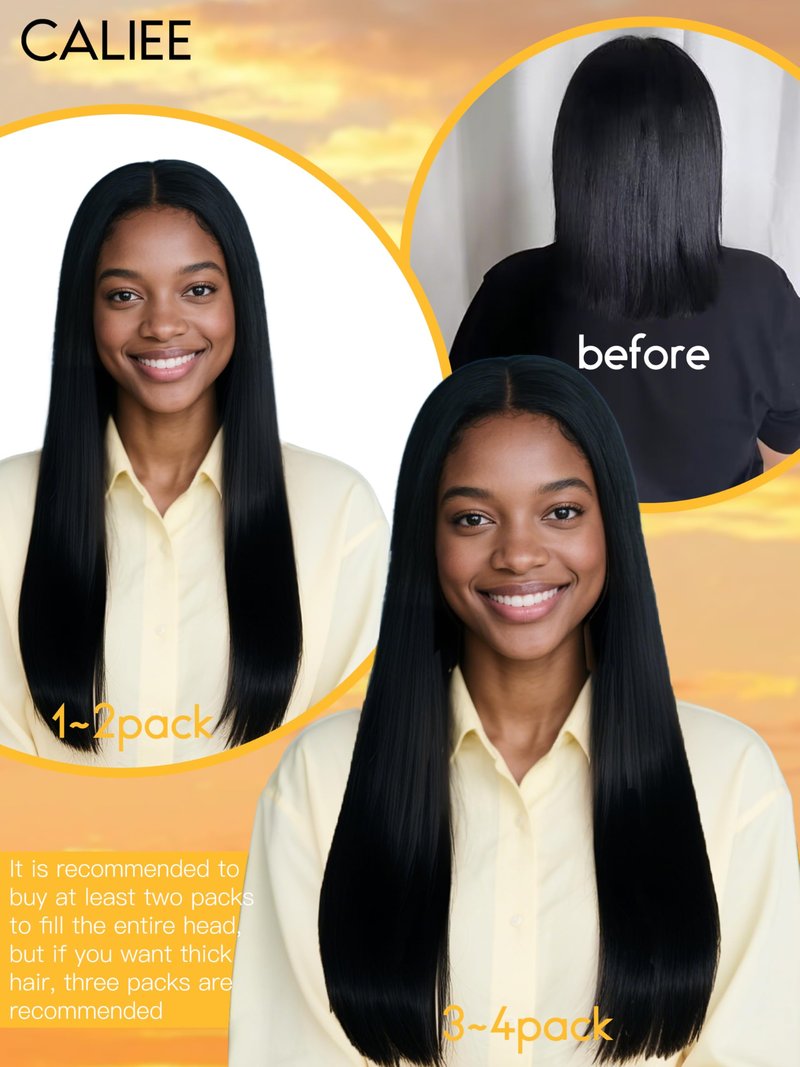 Caliee Seamless Yaki Straight Clip ins 14 Inch Balayage Natural Black Mixed Chestnut Brown Light Yaki Clip ins for Black Women 115G 8 Pcs Invisible PU Weft