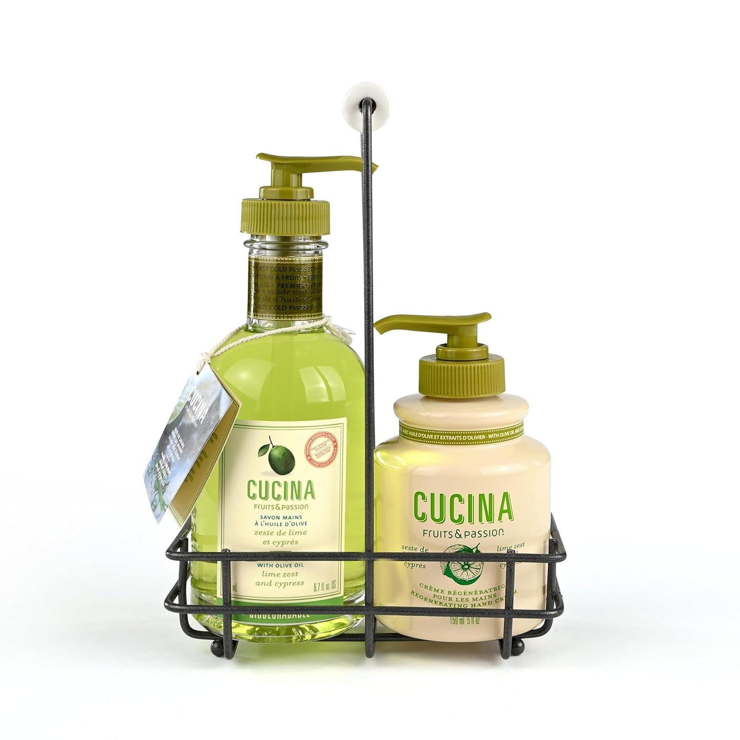 Cucina Hand Care Duo Gift Set | Lime Zest & Cypress Hand Soap + Regenerating Cream with Olive Oil - Kitchen Sink Set, 6.7 fl oz + 5.0 fl oz