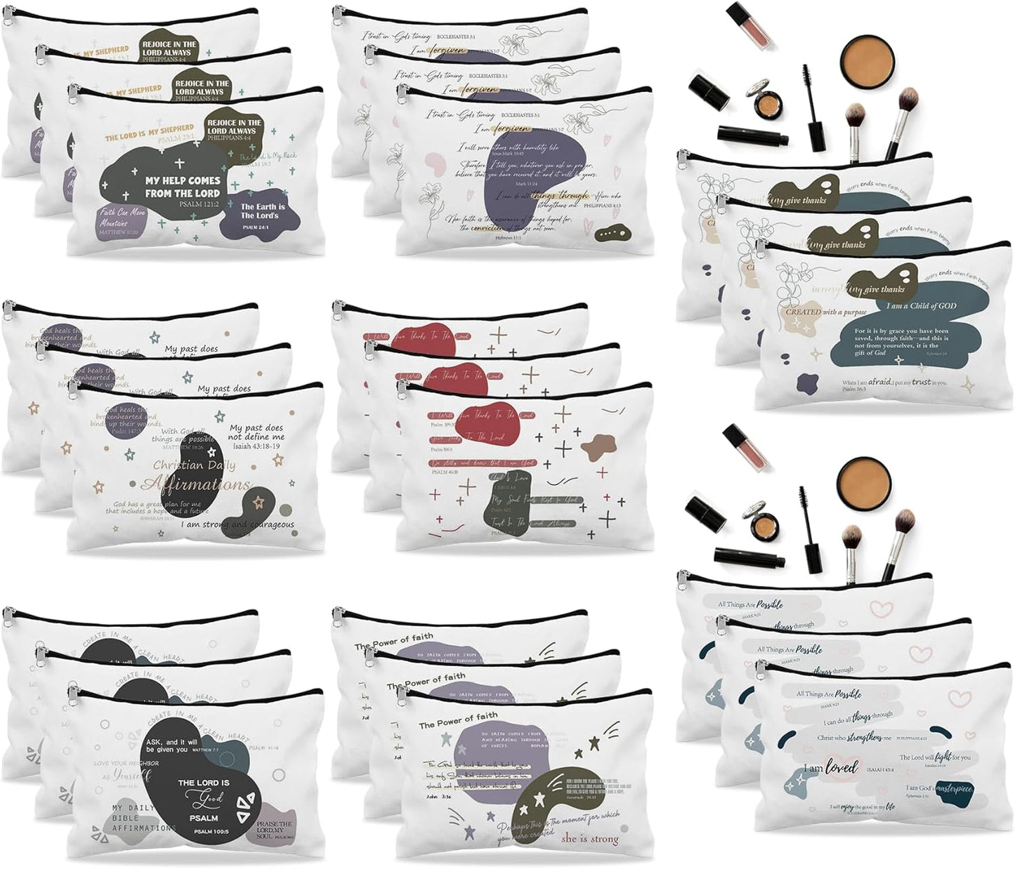 Christian Cosmetic Bags - 24 Pack Bible Verse Makeup Pouches | Inspirational Travel & Journaling Accessories