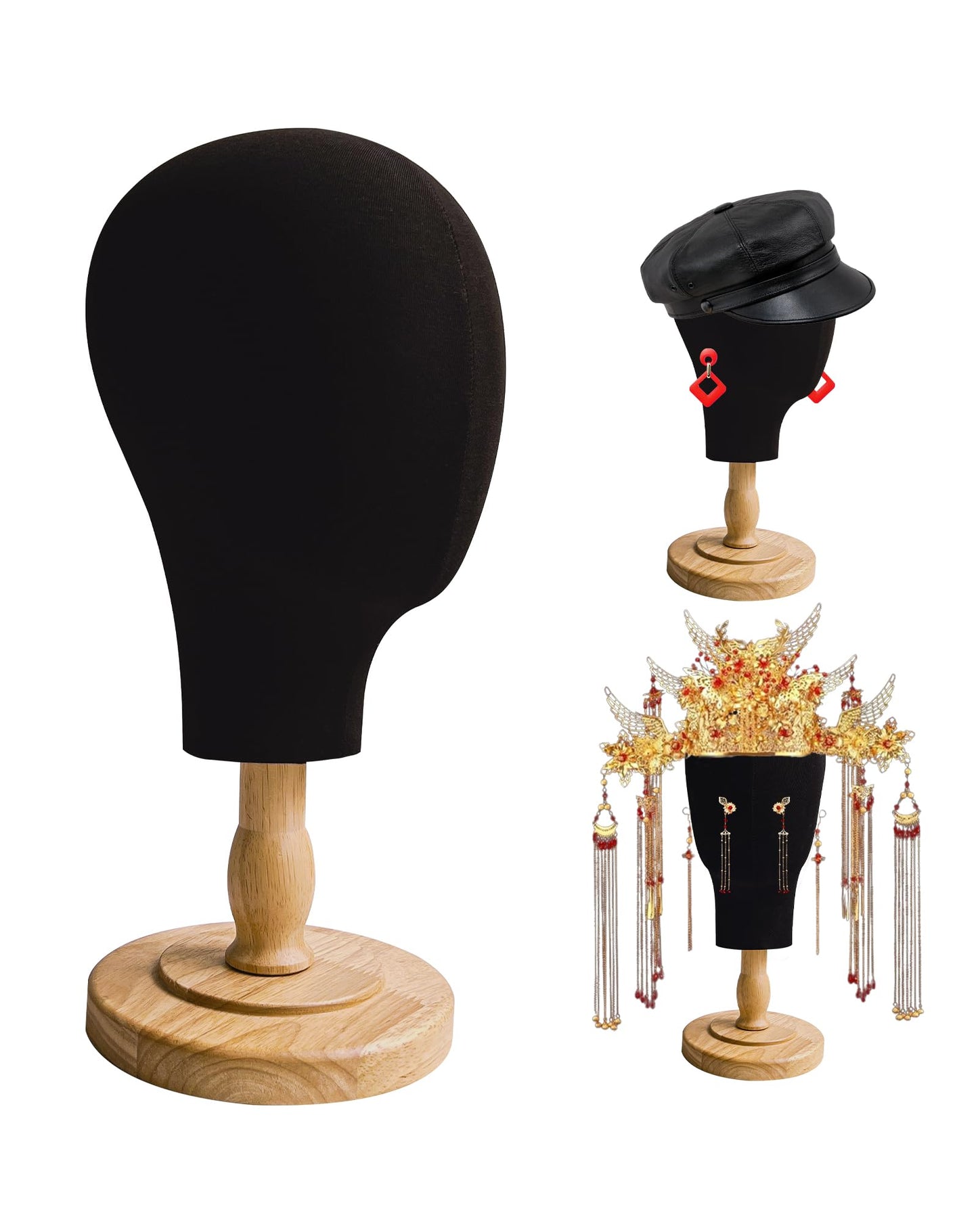 CHADWICK Black Mannequin Head for Wigs, Hats, 21 Inches Fursuit Head, Hat Stand Holder with Detachable Wood Stand, Professional Canvas Block for Shops, Home Decor, Hair Salon Display