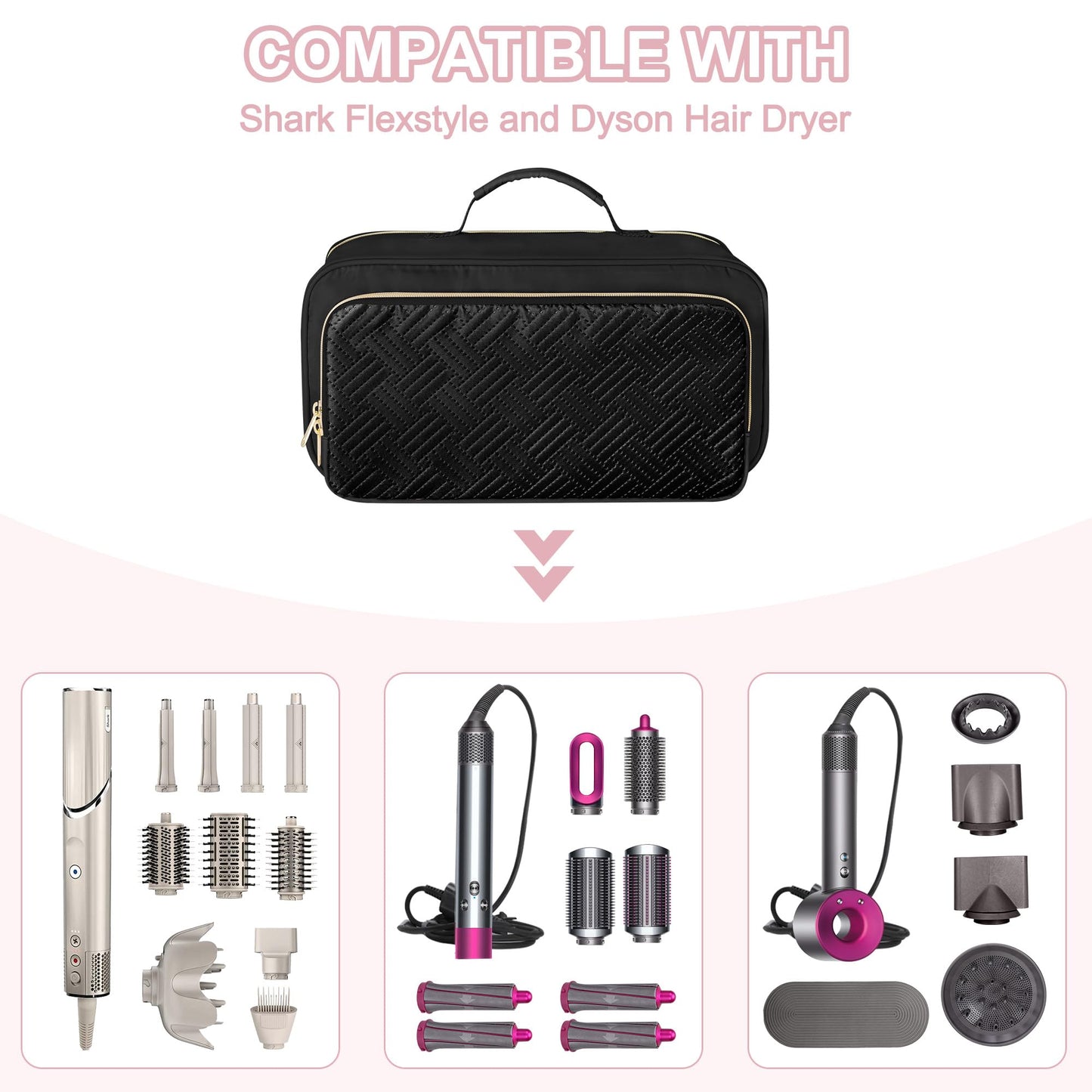 Fasrom Travel Carrying Case Compatible with Shark Flexstyle Hair Dryer, Hair Tool Organizer Bag Compatible with Dyson Airwrap and Straightener, Black