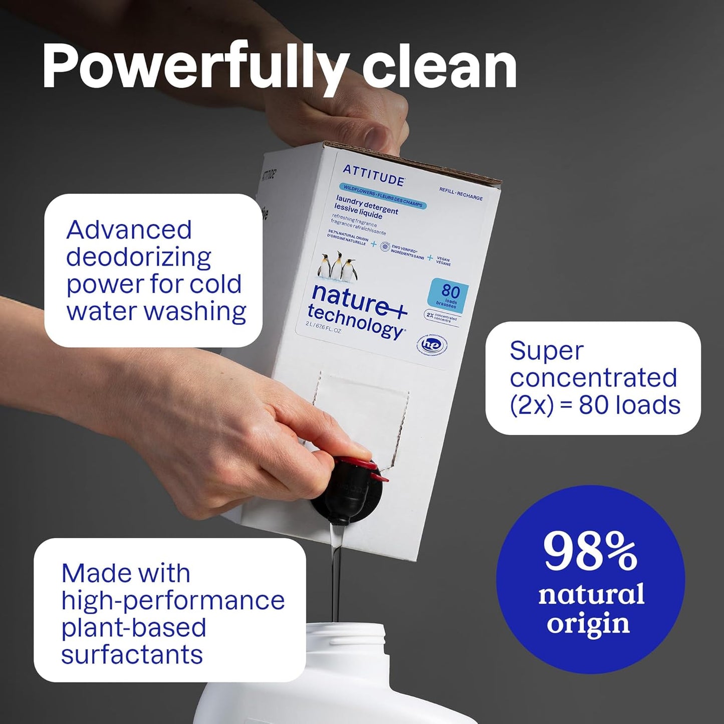 ATTITUDE Liquid Laundry Detergent Refill - EWG Verified, Plant-Based & Vegan, Unscented | 67.6 Fl Oz, 80 Loads