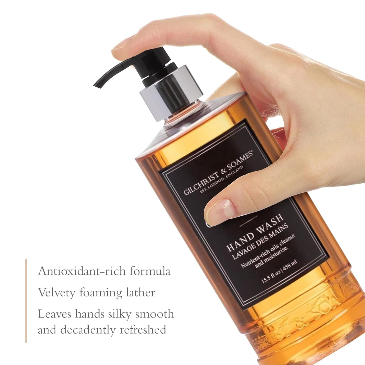 Gilchrist & Soames Hand Wash - Natural Moisturizing Liquid Cleanser with Red Tea & Grape Seed Oil | 15.5 oz Pump Bottle