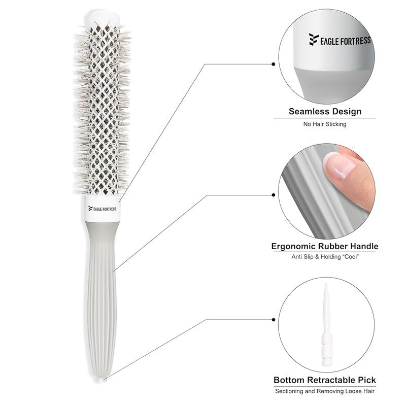 Eagle Fortress Round Brush - Thermal Ceramic Hair Brush for Professional Blowouts | 0.98 Inch, Grey