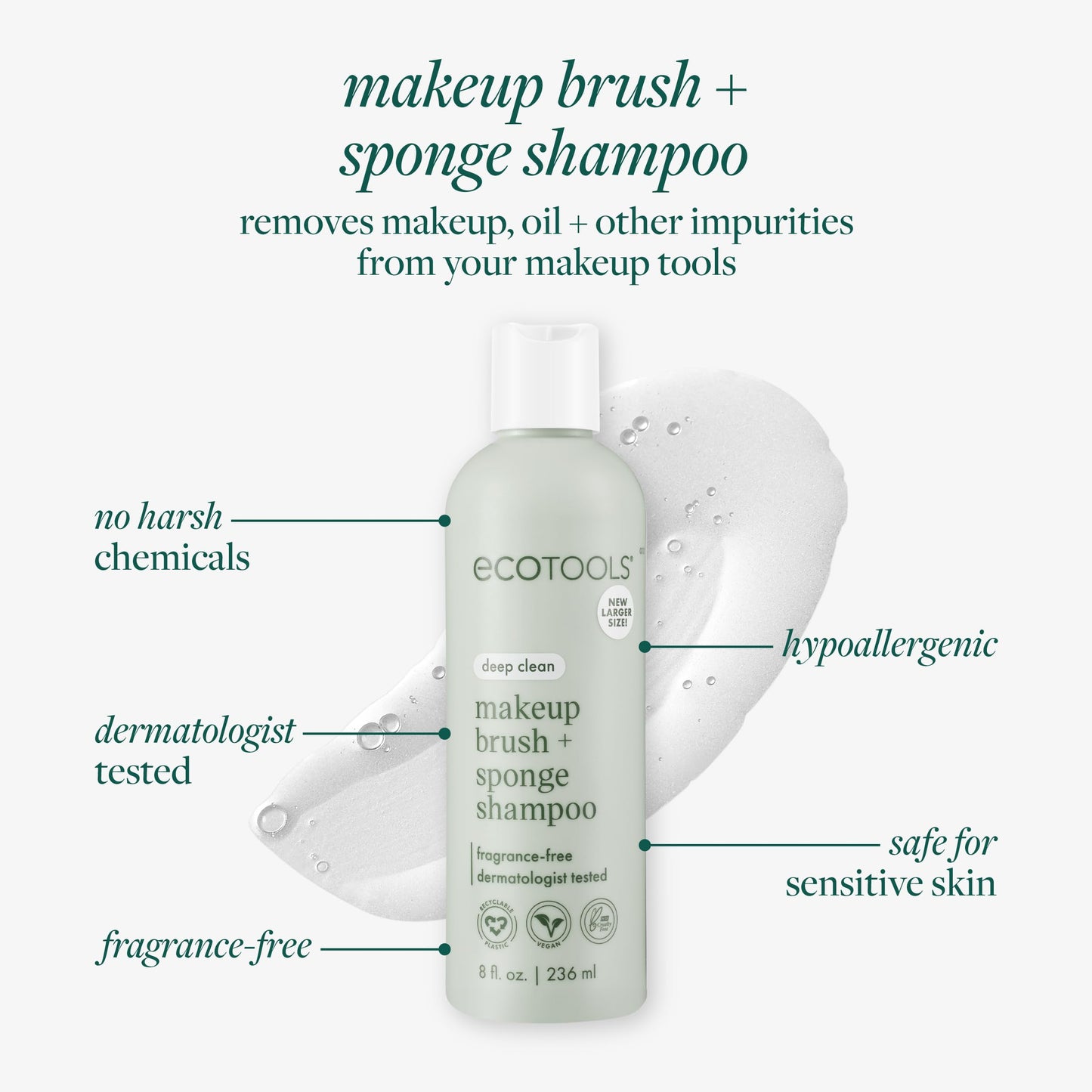 EcoTools XL Makeup Brush Cleanser, Sponge Shampoo, Fragrance-Free, 16 Fl Oz