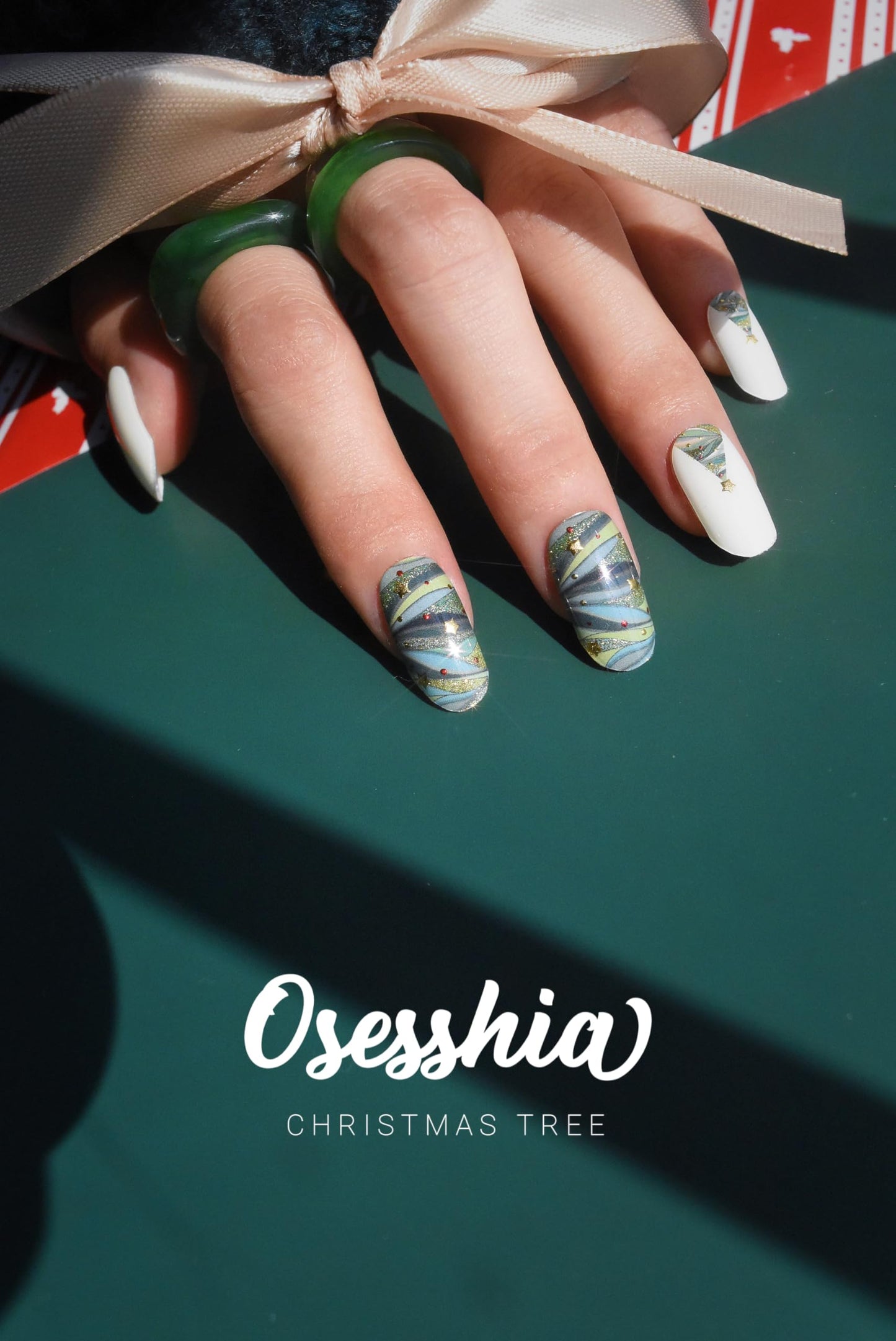 Osesshia Semi Cured Gel Nail Strip Starter Kit, (Include 60 Pcs Nail Stickers, 1 UV Lamp and Nail Tools), Glaze Wraps, Salon Quality Gel Polish Strips, Christmas Nails Stickers Kit