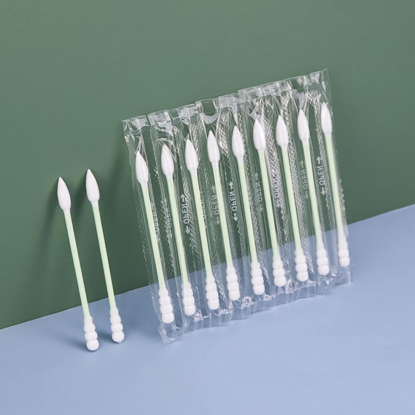 Individually Wrapped Cotton Swabs - 1000 Count Travel Swabs for Ear & Makeup | Green Spiral Pointed End