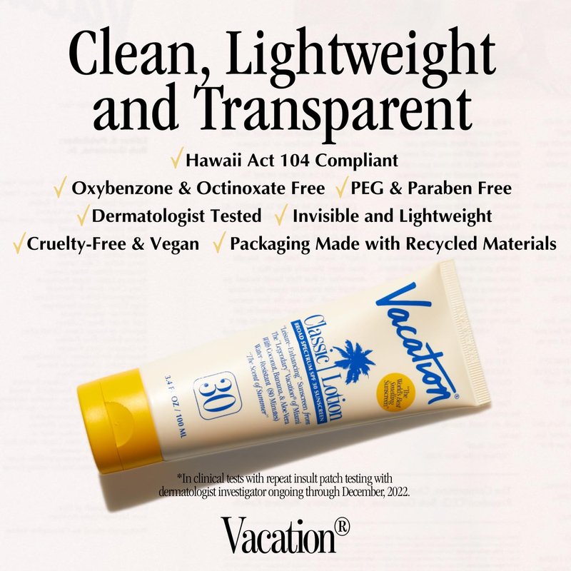 Vacation Classic Sunscreen Lotion SPF 30 - Water-Resistant & Lightweight | Travel Size, 3.4 Fl. Oz. (Pack of 3)