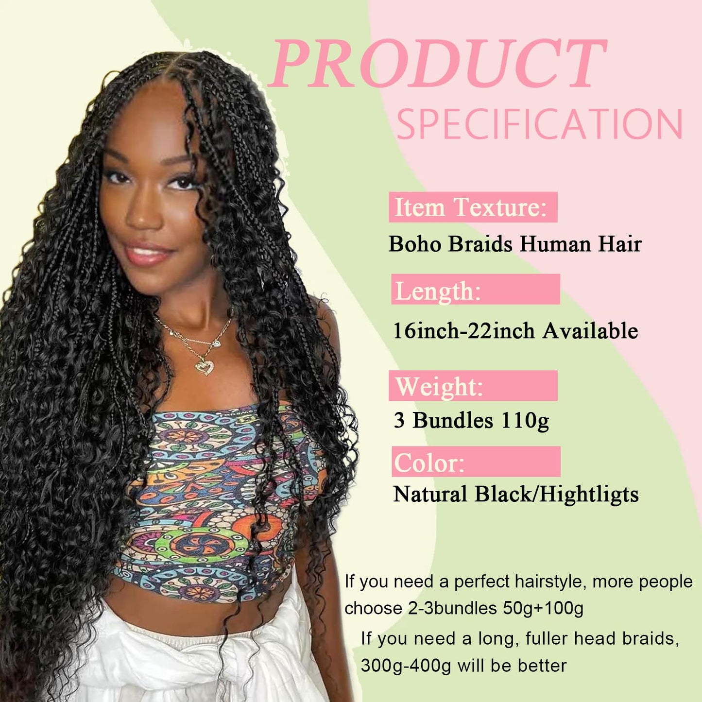 Boho Braids Human Hair for Braiding 110g 22 Inch 12A Deep Water Wave Bulk Human Braiding Hair for Boho Braids Knotless Wet and Wavy Virgin Extensions Bohemian No Weft Curly 3 Bundles Natural Black