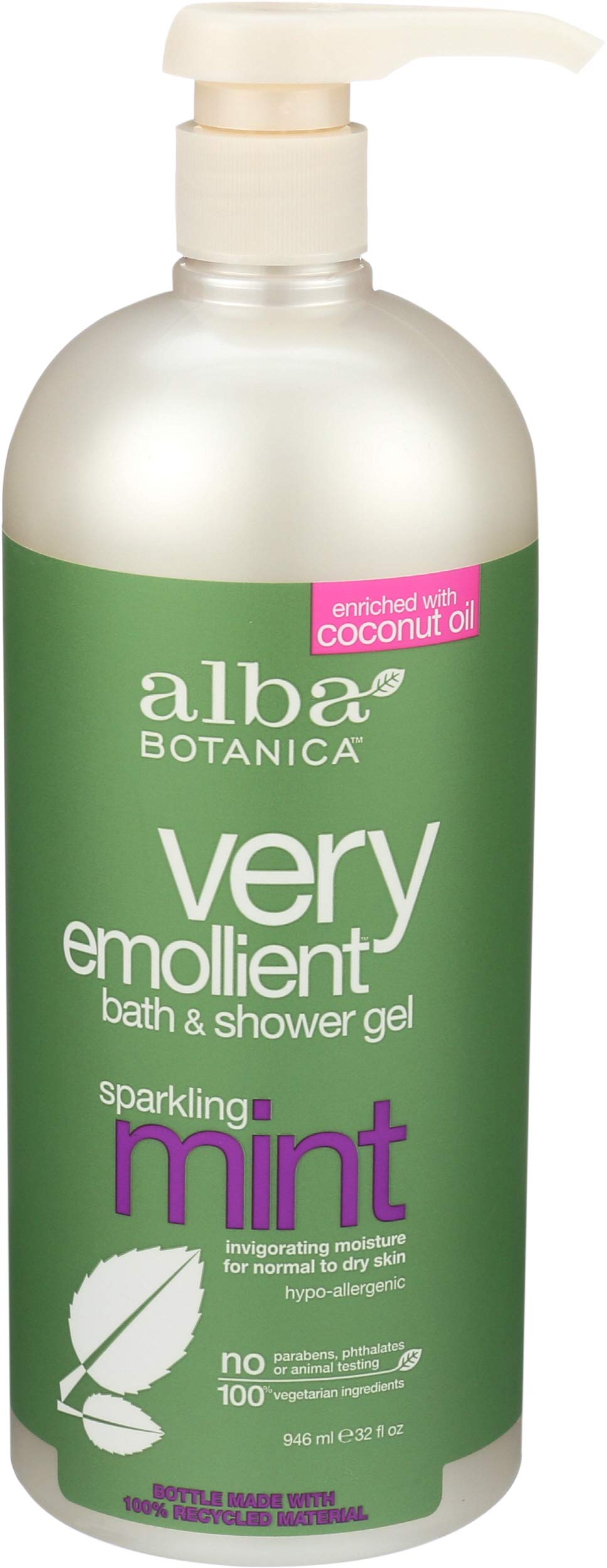 Alba Botanica Very Emollient Bath & Shower Gel, Sparkling Mint, 32 fl oz