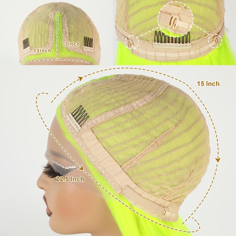 Maycaur Green Lace Front Wigs Long Straight Hair 24 Inch Lime Green Color Wigs for Fashion Women Glueless Synthetic Lace Front Wigs with Natural Hairline