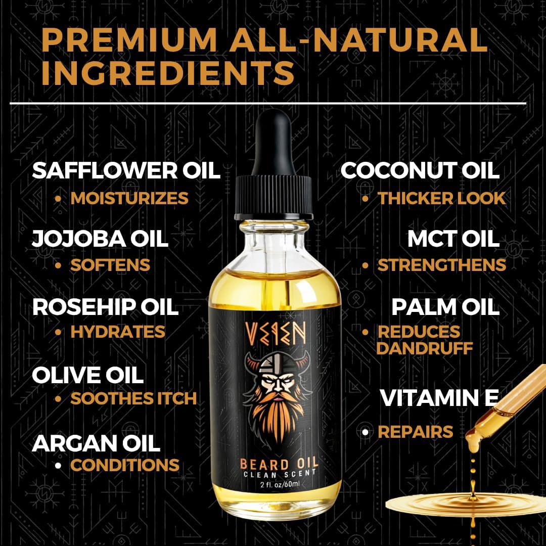 Veien Beard Oil for Men, Clean White Tea Scent, 2oz